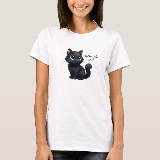 Vind je me leuk Schattige Black Cat T-shirt (Voorkant)