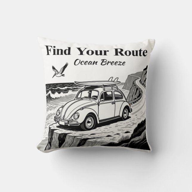 Vind je route Vintage Surf Bug Grafisch Kussen (Voorkant)