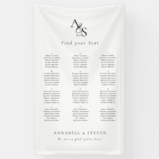 Vind je stoel! Monogram bruiloft Spandoek (Verticaal)