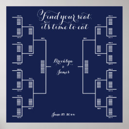 Vind je stoel Navy-blauwe trouwstoelenkaart Poster