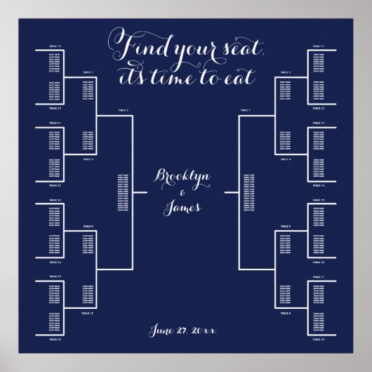 Vind je stoel Navy-blauwe trouwstoelenkaart Poster (Voorkant)