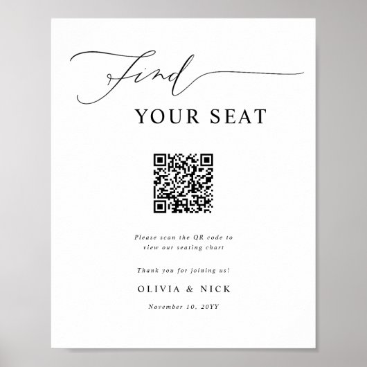 Vind je stoel QR-code Huwelijksstoelindeling bord Poster (Voorkant)