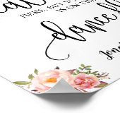 Vind je zitplaats voor bruiloft roze bloembord poster (Hoek)