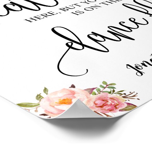 Vind je zitplaats voor bruiloft roze bloembord poster (Hoek)