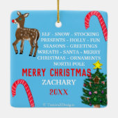 Vind kerstmis Mini 15 Word Puzzle Green Blue Keramisch Ornament (Achterkant)