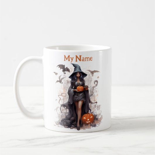 Vind mijn heks geheim: Halloween Gepersonaliseerde Koffiemok (Links)