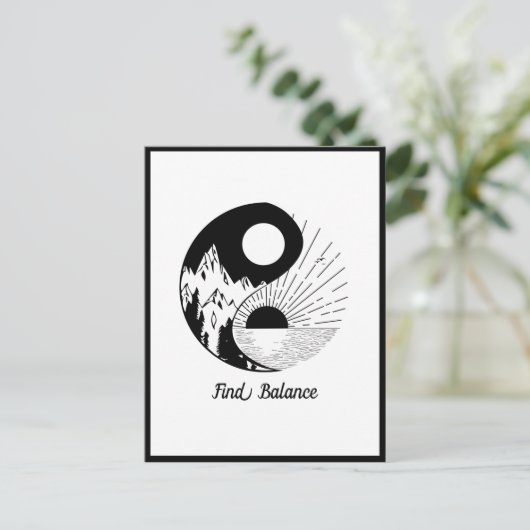 Vind Saldo Zen Yin Yang Black White Briefkaart (Staand voorkant)