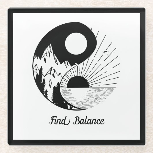 Vind Saldo Zen Yin Yang Black White Glazen Onderzetter (Voorkant)