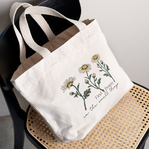 Vind schoonheid in kleine dingen Daisy Wildflower Grote Tote Bag