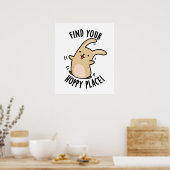 Vind uw Hoppy Place Funny Rabbit Pun Poster (Keuken)