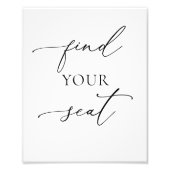 Vind uw stoel zwart-wit minimalistisch 1 teken foto afdruk (Voorkant)