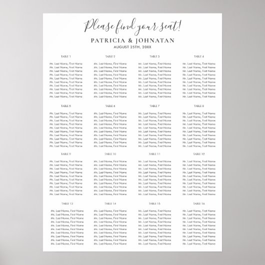 Vind uw zitplaatsje met een eenvoudig script bruil poster (Voorkant)