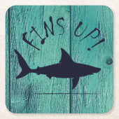 Vindt grote witte haai blauw hout kartonnen onderzetters (Voorkant)