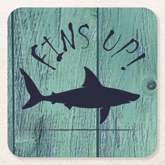 Vindt grote witte haai blauw hout kartonnen onderzetters (Voorkant)