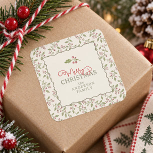 Vine & Berry Prettig Kerstmis Rand ID1337 Vierkante Sticker