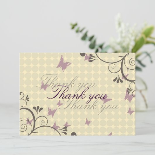 Vine & Butterfly Design Dank u Card Cream Bedankkaart (Staand voorkant)