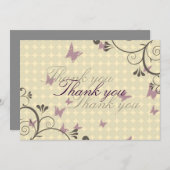 Vine & Butterfly Design Dank u Card Cream Bedankkaart (Voorkant / Achterkant)