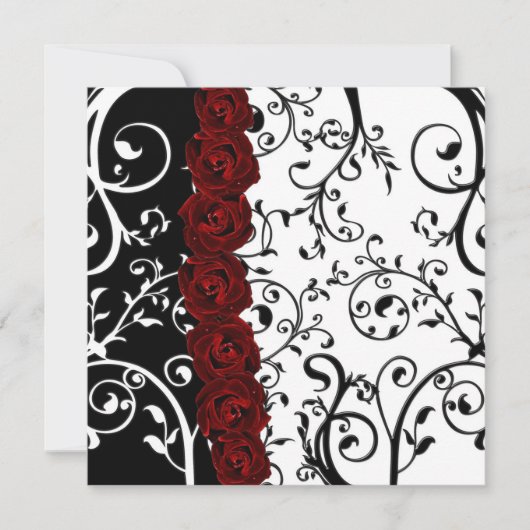 Vine Damask en Rozen Gothic Wedding Kaart (Voorkant)