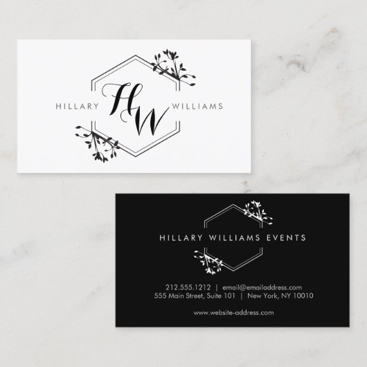 Vine en Blad Monogram Embleem Visitekaartje (Voorkant / Achterkant)