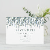 Vine Greenery Blauw Bloemen Huwelijk Save The Date (Staand voorkant)