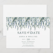 Vine Greenery Blauw Bloemen Huwelijk Save The Date (Voorkant / Achterkant)