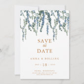 Vine Greenery Blauw Bloemen Huwelijk Save The Date (Voorkant)