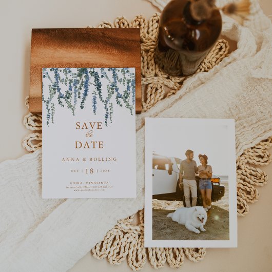 Vine Greenery Blauw Bloemen Huwelijk Save The Date