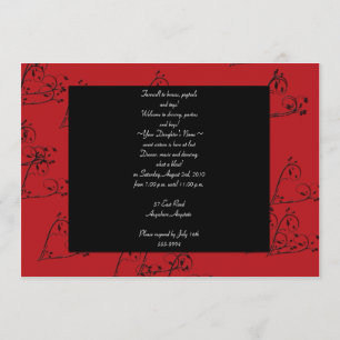 Vine Heart Red en Black Birthday Invitation Kaart