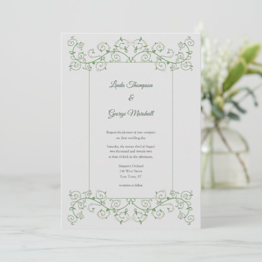 Vine Heart Trellis Light Grey Wedding Invitation (Staand voorkant)