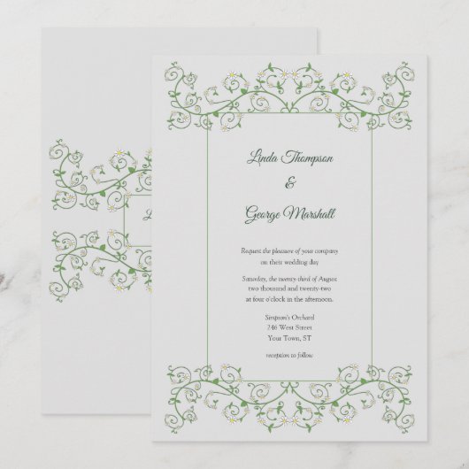 Vine Heart Trellis Light Grey Wedding Invitation (Voorkant / Achterkant)