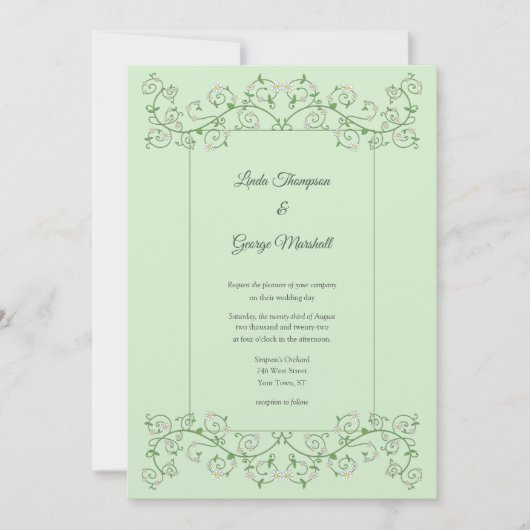 Vine Heart Trellis Mint Green Wedding Invitation (Voorkant)