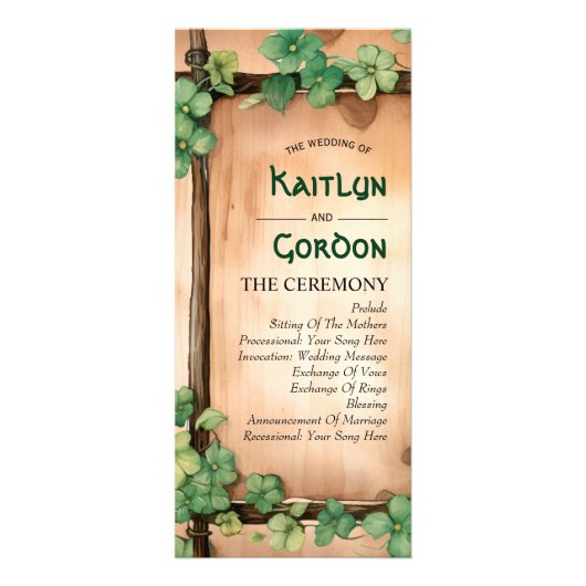 Vine hout St. Patrick's Day BUDGET bruiloft progra Reclamekaart (Voorkant)