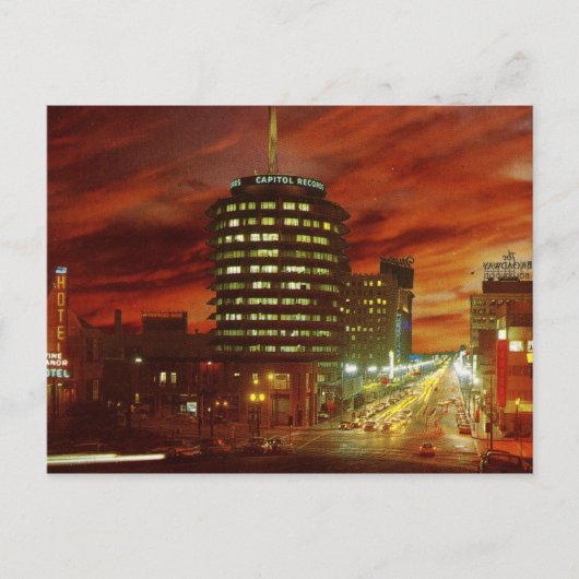 Vine St., Hollywood aan de Nacht Vintage Briefkaart (Voorkant)