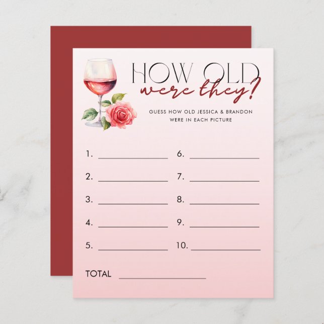 Vine Theme Guess Hoe Oud Bruid Groom Fotospel (Voorkant / Achterkant)