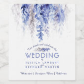 Vine waterverf donkerblauw grijs wit bruiloft wijn etiket (Enkel label)