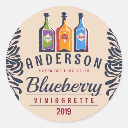 Vineger flessen fruit of kruiden gearomatiseerd vi ronde sticker (Voorkant)