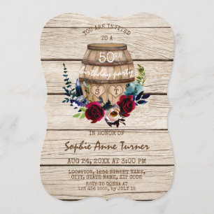 Vinery Floral Wine Barrel 50th Birthday Kaart