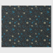 Vines Flowers Botanisch Sinaasappel Blue Christmas Cadeaupapier (Vlak)