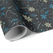 Vines Flowers Botanisch Sinaasappel Blue Christmas Cadeaupapier (Rol Hoek)