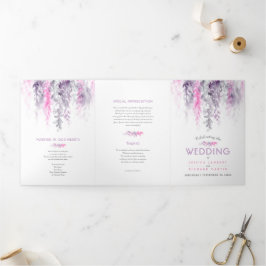 Vines indigo paarse roze waterverf bruiloft drieluik programma