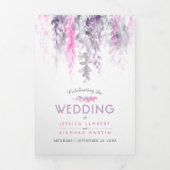 Vines indigo paarse roze waterverf bruiloft drieluik programma (Cover)