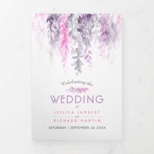 Vines indigo paarse roze waterverf bruiloft drieluik programma (Cover)