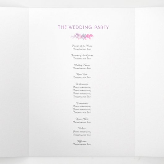 Vines indigo paarse roze waterverf bruiloft drieluik programma (Binnenkant midden)