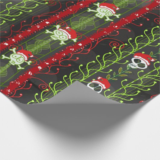 Vines O' Death Christmas Skull Skelet Santa Hat Cadeaupapier (Hoek)