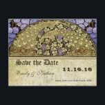 Vineyard Art Nouveau Peacock Birds Save the Date Aankondigingskaart<br><div class="desc">Wijngaard Art Nouveau Peacocks Grapevine Paarse druiven met gouden wervelingen bruiloften,  ideaal voor de wijngaard bruiloft of middeleeuwse renaissance bruiloft</div>