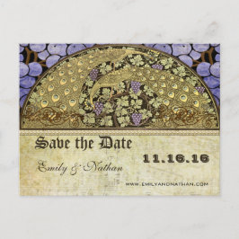 Vineyard Art Nouveau Peacock Birds Save the Date Aankondigingskaart