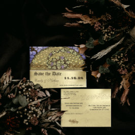 Vineyard Art Nouveau Peacock Birds Save the Date Aankondigingskaart