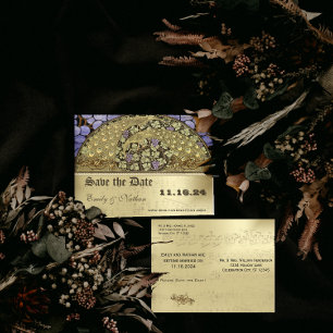 Vineyard Art Nouveau Peacock Birds Save the Date Aankondigingskaart