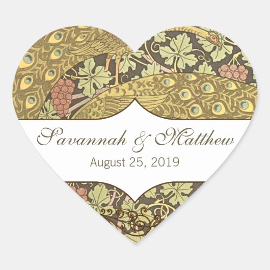 Vineyard Art Nouveau Peacocks Hart Sticker (Voorkant)