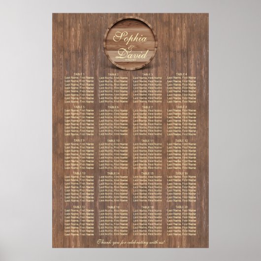 Vineyard Barrel Wedding Seating Chart 160 gasten Poster (Voorkant)